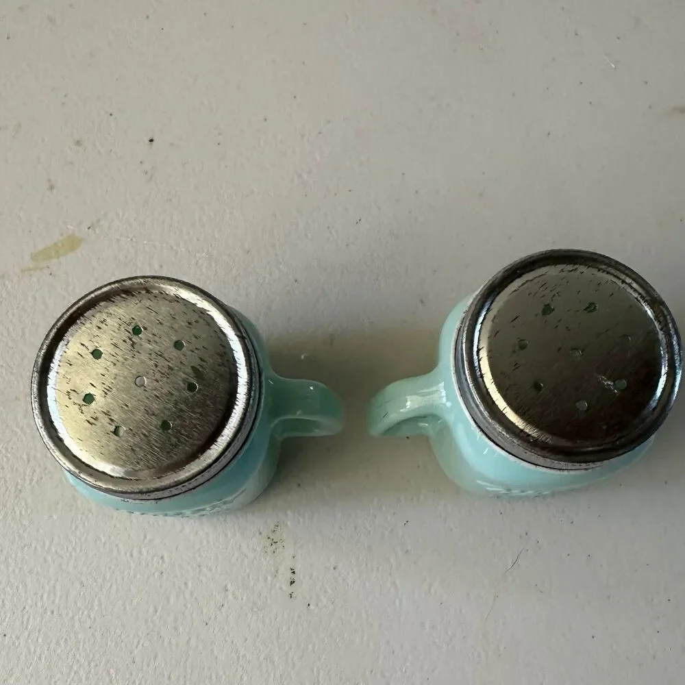 Mason Jar Craft & More Farmhouse Style Milk Glass Green Salt Pepper Shaker Set